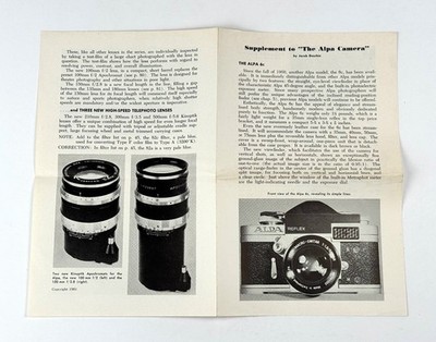 Alpa 6c Camera ''Supplement'' Kinoptik Apochromat Lenses 100mm f2 150mm f2.8