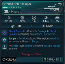Borderlands 4 OP⭐EXTOLLED SOLAR TEMPER SNIPER⭐SHOCK OVERRIDE