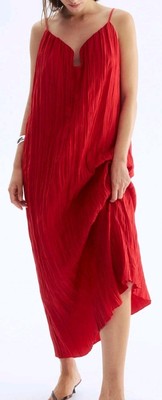 H&M Edition Red Pleated Maxi Dress Flowy Aesthetic Spaghetti Straps Boho Resort
