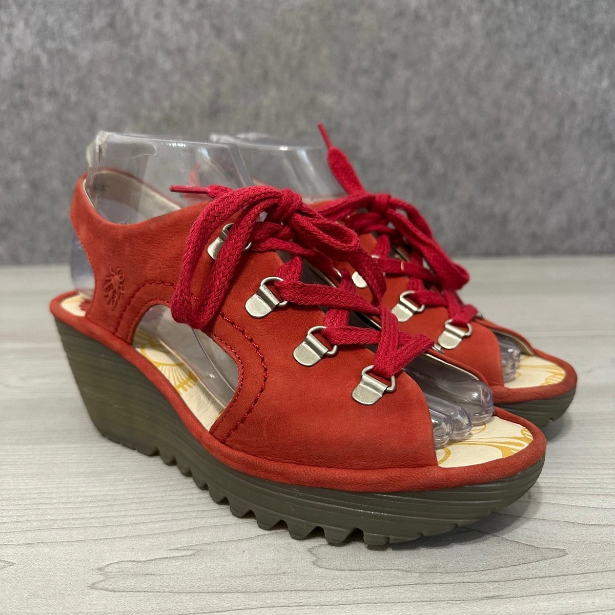 Lace Up FLY London Wedge Sandals for Women for sale | eBay FLY LONDON Yeki Slingback Lace Up Wedge Sandal Sz 6.5 (37) main image 1