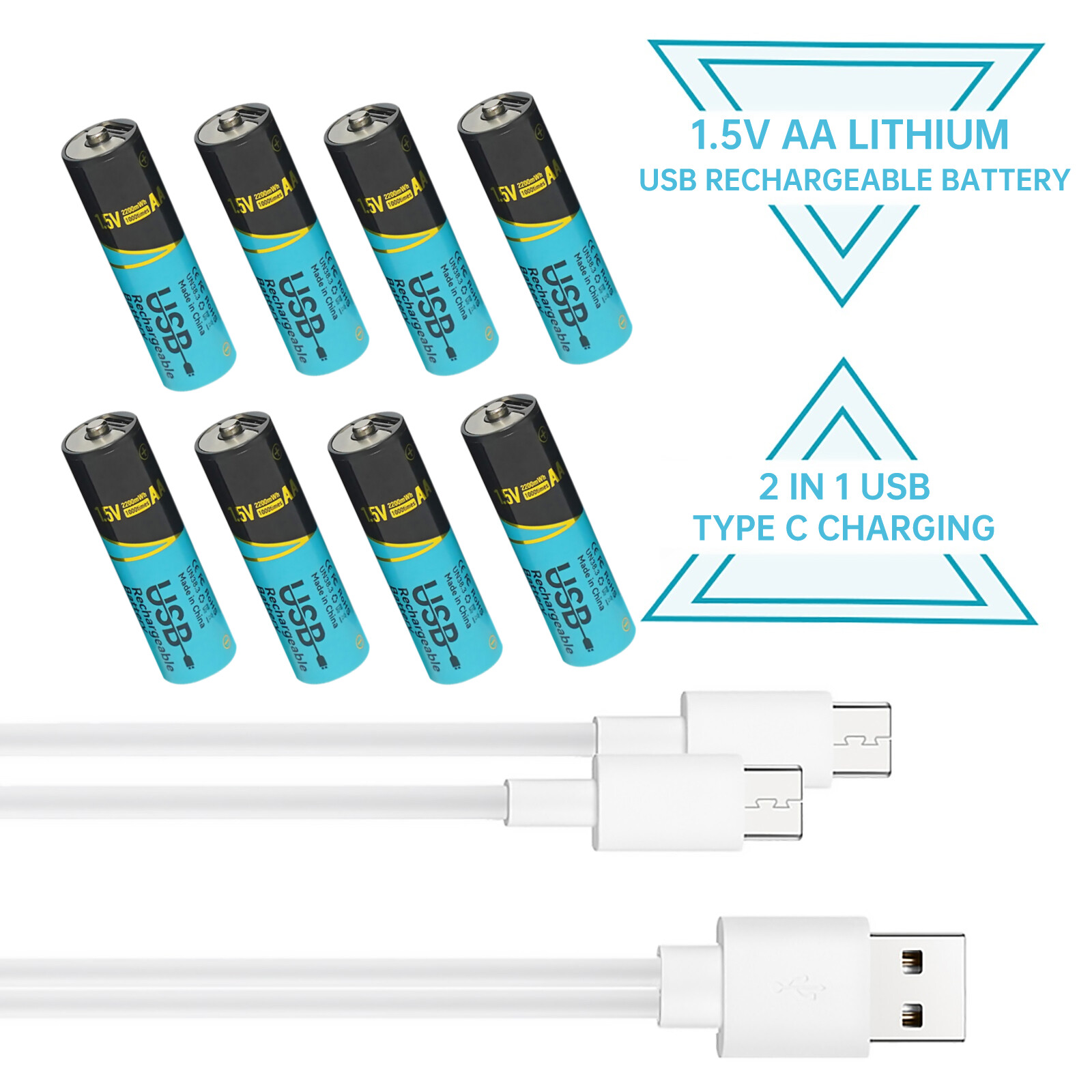 8PCS 1.5V Lithium AA Batteries Rechargeable USB Double A Battery for Flashlight