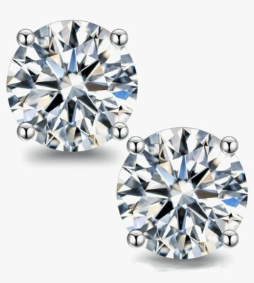 BOYA Moissanite Stud Earrings 0.6 Carat-(0.3ct*2)-4mm 18K White Gold Platted 925