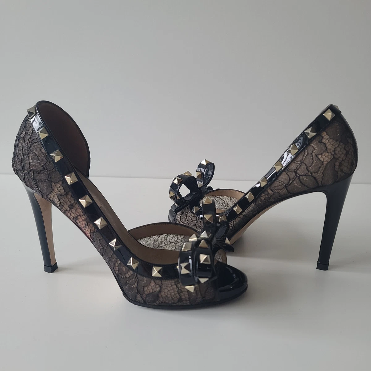 Valentino Rockstud Lace Studded Bow Half D'orsay Heels 37.5