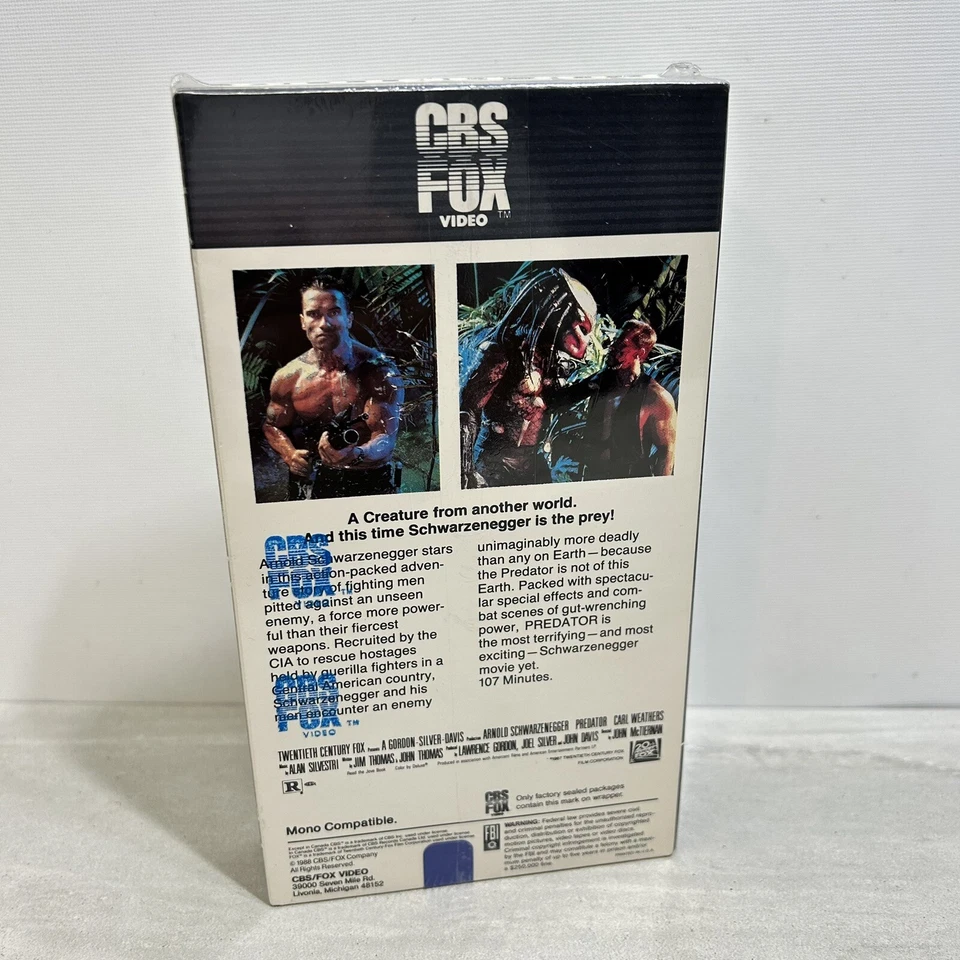PREDATOR VHS Tape 1988 Blue CBS FOX VIDEO Watermark 1st Run, Factory Sealed NEW Foto 2 de 4