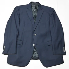 Austin Reed 46R Navy Blue Silver Button 100% Wool Blazer Suit Jacket Sport Coat