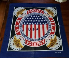 Vintage USA U.S.A. America Red White  Blue Eagle Cotton Bandana Handkerchief