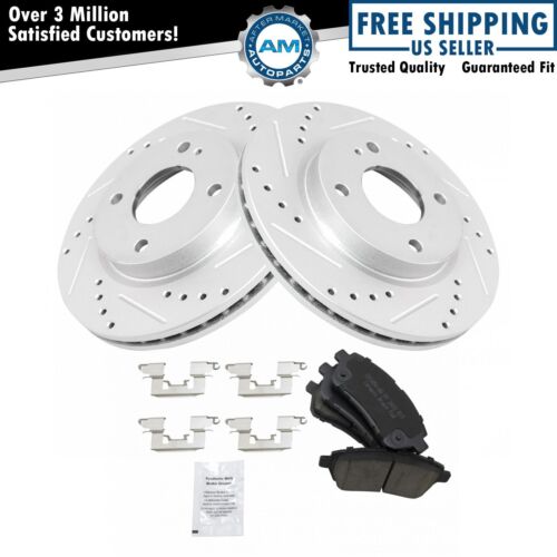 Front Performance Drilled Slotted Coated Brake Rotor & Posi Ceramic Pad Kit New - Picture 1 of 5