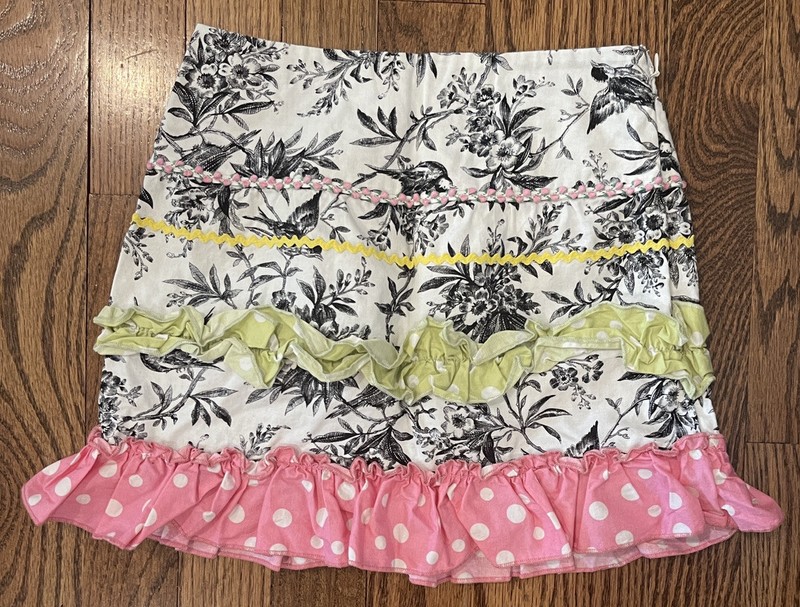 Amber Girls Skirt Black Toile Multicolor with Ruffles And Ric Rac Size 6