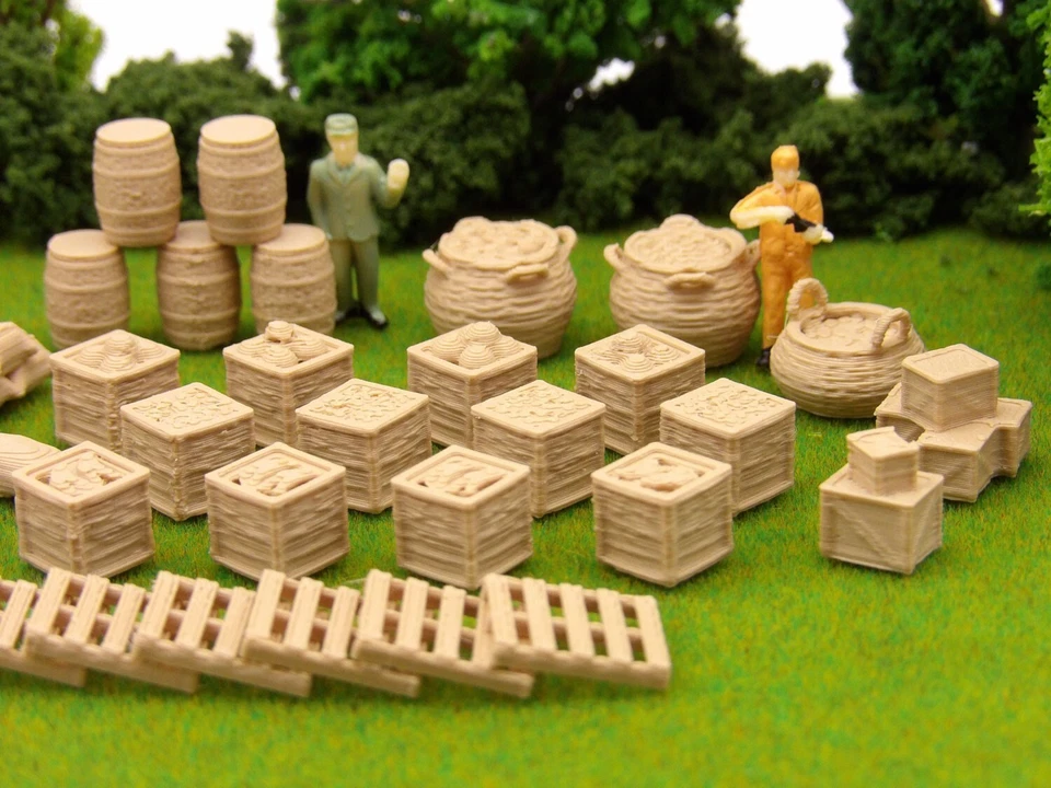 39 Piece HO Scale Market Supplies - Detailed 3D Model Railroad Train Scenery - Image 4 of 4