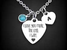 I Love You More Necklace with Initial and Birthstone, Girlfriend Jewelry Wife