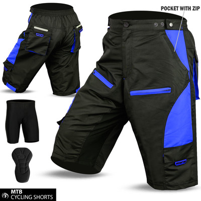 Cycling MTB Short Off Road Cycle Coolmax Padded Liner Shorts Blue