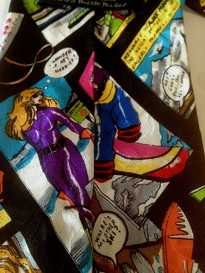 Corbata de esquí Nicole Miller 100 % seda para hombre con estampado brillante multicolor Foto 4 de 4