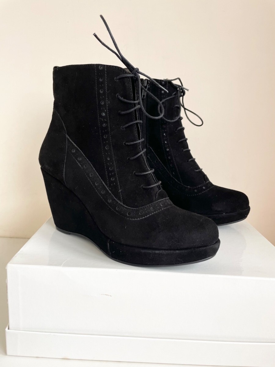 BRAND NEW CARVELA BLACK SUEDE LACE UP WEDGE HEEL ANKLE BOOTS SIZE