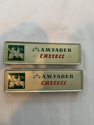 2 vintage A.w faber pencil tins full of 25 pencils . great drafting pencil lot 