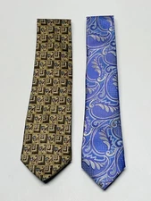 Bill Blass Barry Wang Silk Tie Necktie Lot 2 Paisley Floral Tan Purple Formal