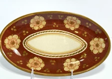 Michela Cavallini M2V1 Dip A Mano Tray Platter 10.75” Beige Flowers On Red