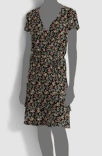$146 Ralph Lauren Women Black V-Neck Floral Jersey Dress Size 4