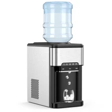 3-in-1 Water Cooler Dispenser Built-in Ice Maker W/ 3 Temperature Setting Silver