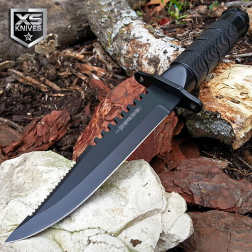 Tactical FIXED BLADE Hunting Knife Black SURVIVAL Bowie w/ SURVIVOR KIT 8.5" - Afbeelding 1 van 6