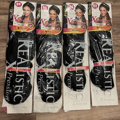 X-Pression Kanekalon Braiding Hair 84 Inch 1B Black Synthetic 5 Pack Lot
