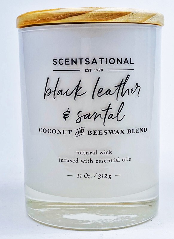 1 Scentsational BLACK LEATHER SANTAL Coconut Beeswax Blend Candle 11 oz