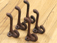 5 Rustic Coat Hooks Cast Iron Acorn 3 1/4" Long Hook Hat Wall School Towel