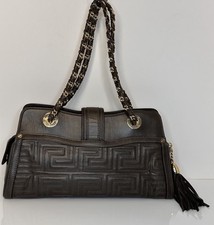 VERSACE Handbag Shoulder BAG Chain Handle GREEK KEY Quilted Leather Elegant