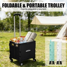 Foldable Rolling Crate with Lid  Telescopic Handle Portable Utility Cart Black