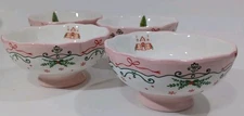 4 Potter's Studio Christmas Tree Red Bows on Pink Bowls 5" NEW