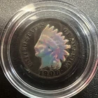 1900s Genuine Indian Head Cent Penny Coin Black Ruthenium Silver Hologram