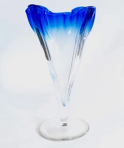 ANTIQUE 1920 STEUBEN SIGNED BLUE GROTESQUE VASE 11-1/4" TALL