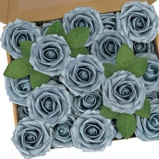 Artificial Flowers 25PCS Foam Roses Fake DIY Wedding Party Decor Dusty Blue Gray