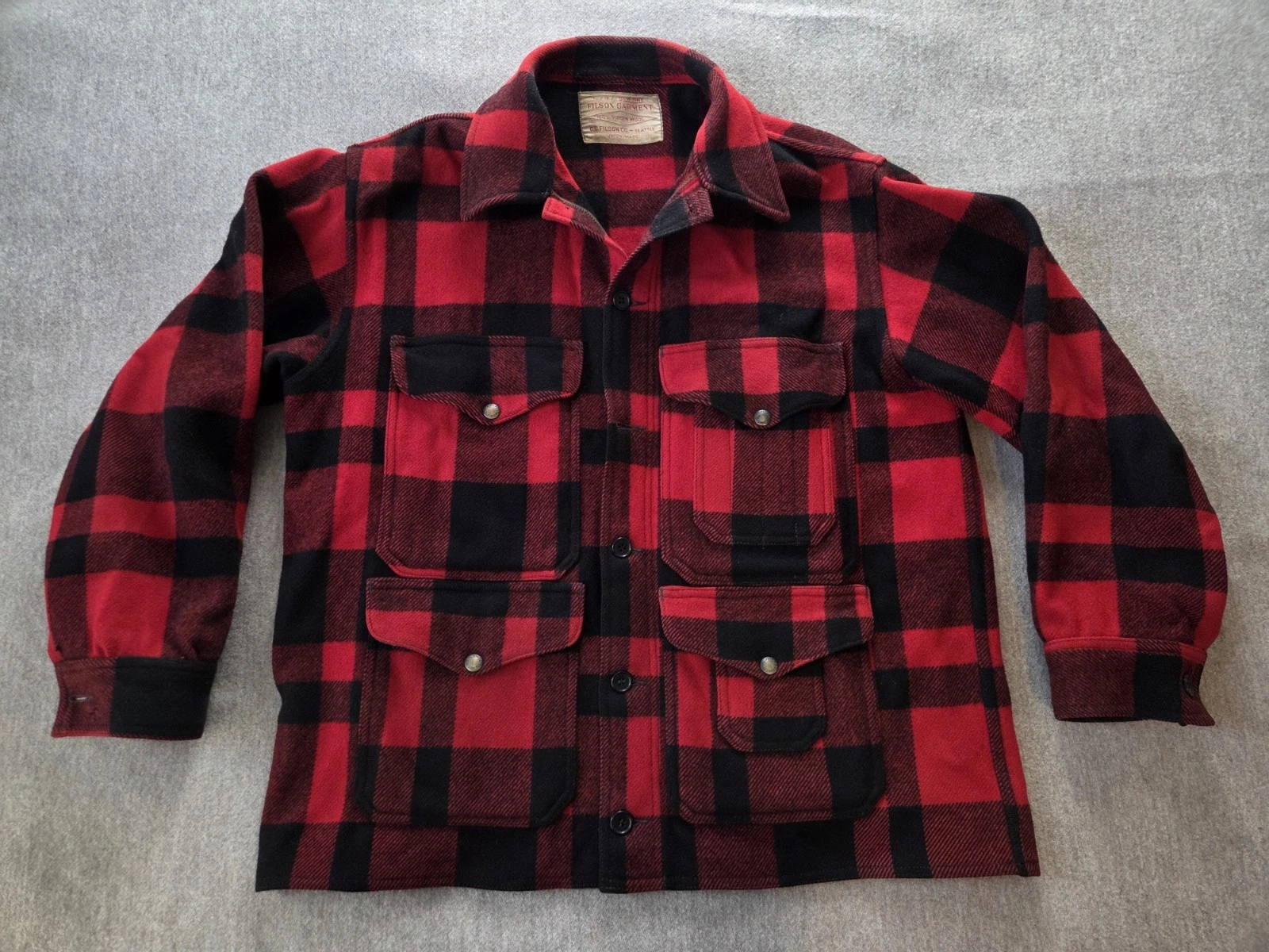 Filson Union Era Mackinaw Wool Cruiser Jacket | Size 44 | Red/Black Plaid | Rare