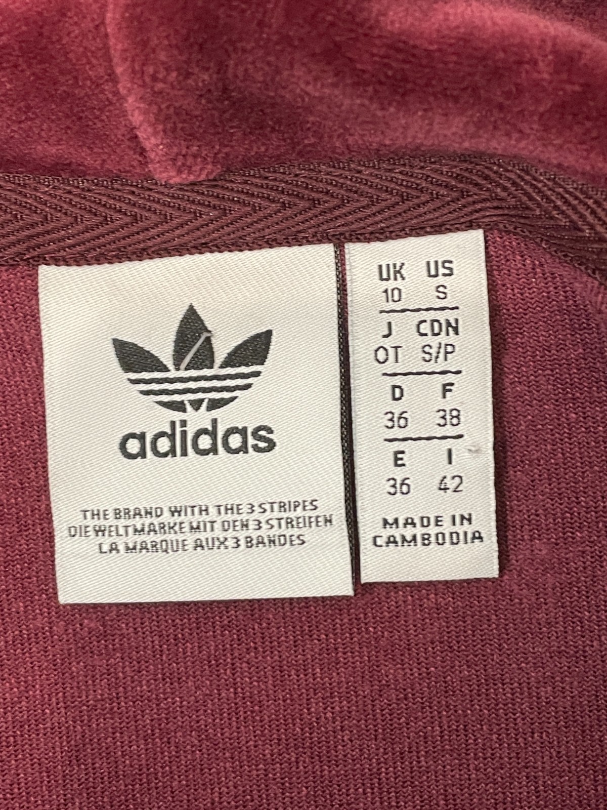 Adidas Velour Hoodie Womens S Maroon 3 Stripe Velvet Drawstring Y2K Style Jacket thumbnail 8