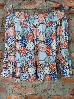 Sugar & Jade Womens Mini Skirt XXL Multicolor Patchwork Ruffle Smocked Waist