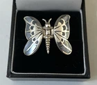 Vintage 925 Silver Pretty Butterfly With Moving Wings Abalone Statement Ring N