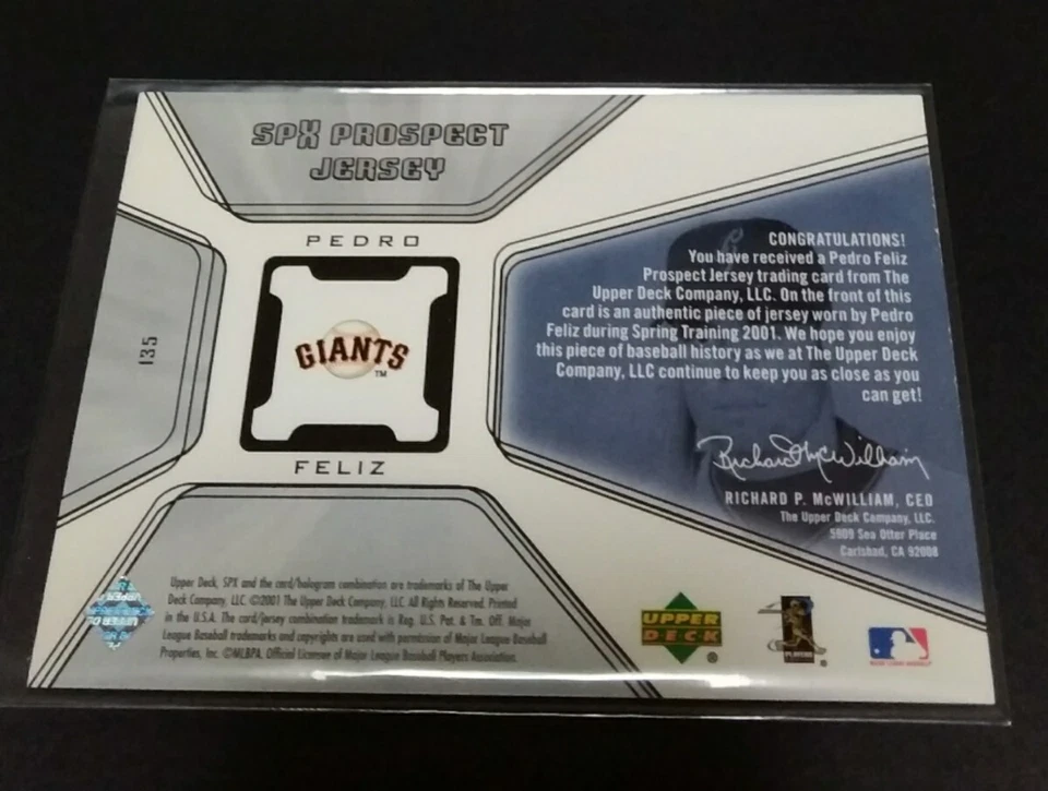 MLB Pedro Feliz 2001 SPX Jersey RC Giants No.135 Tarjeta de Novato Buen Estado 44w Foto 2 de 2