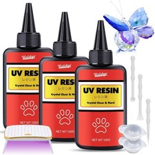 UV Resin Kit - 300g Crystal Clear Low Odor Fast Curing Hard Glue with Lamp, M...