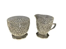 Vintage Indiana Glass Clear Diamond Point Creamer & Sugar Set