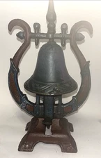 Rare Vintage Nautical Cast Iron Table Top Bell with Push Lever with Loud Ding!