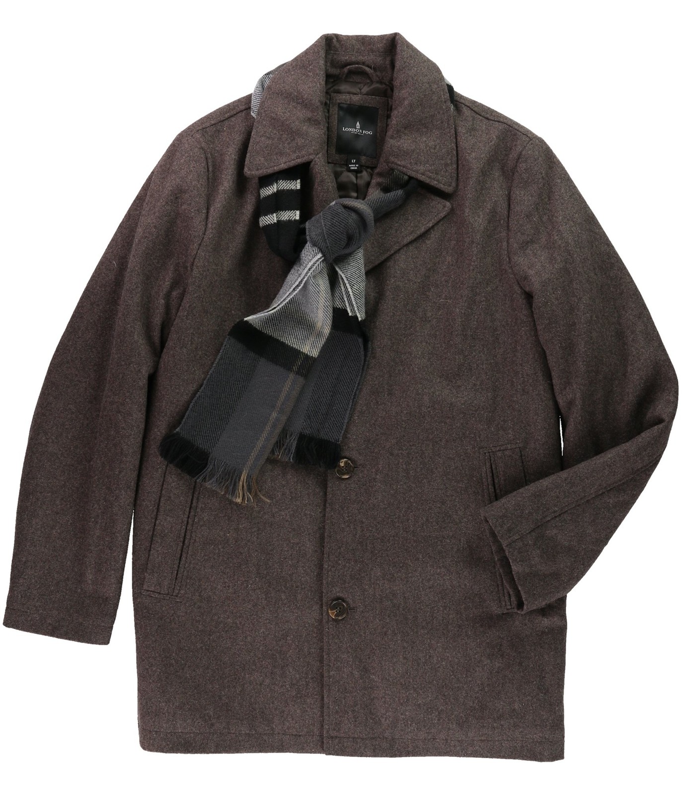 Мужское полушерстяное пальто в горошек с шарфом London Fog коричневое Big - Tall LT 19590₽