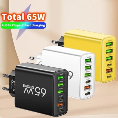 65W USB Fast Charger 6-Port Quick Charging Adapter For iPhone Samsung Xiaomi