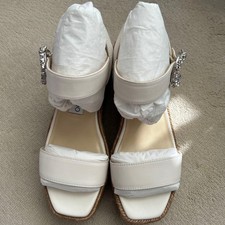 JIMMY CHOO Crystal Bijou Wedge Sole Sandals Mules Pumps Shoes Women 35 white