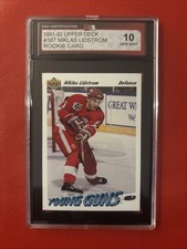 1991 92 UPPER DECK #587 NIKLAS LIDSTROM ROOKIE RC KSA 10 GEM-MINT NEW LABEL!