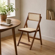 Wooden Folding Chair Woven Foldable Dining Chair Angled Legs for Storage