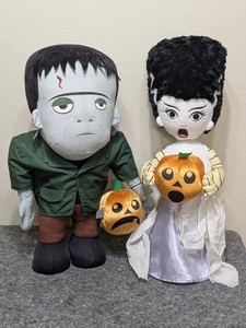 Universal Monsters Frankenstein & Bride Large Halloween Greeter Plush Set Gemmy