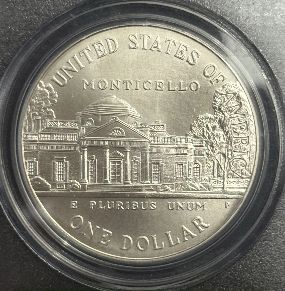 1993 Thomas Jefferson Commemorative Silver UNC Dollar PCGS MS70 - Image 4 of 4