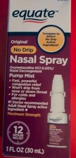 Equate No Drip Nasal Spray, Pump Mist, 12 Hour, 1 fl oz. Exp 12/26  MF