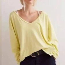 NWOT We The Free Yellow Long Sleeve On My Mind V-Neck Top | Sz XL