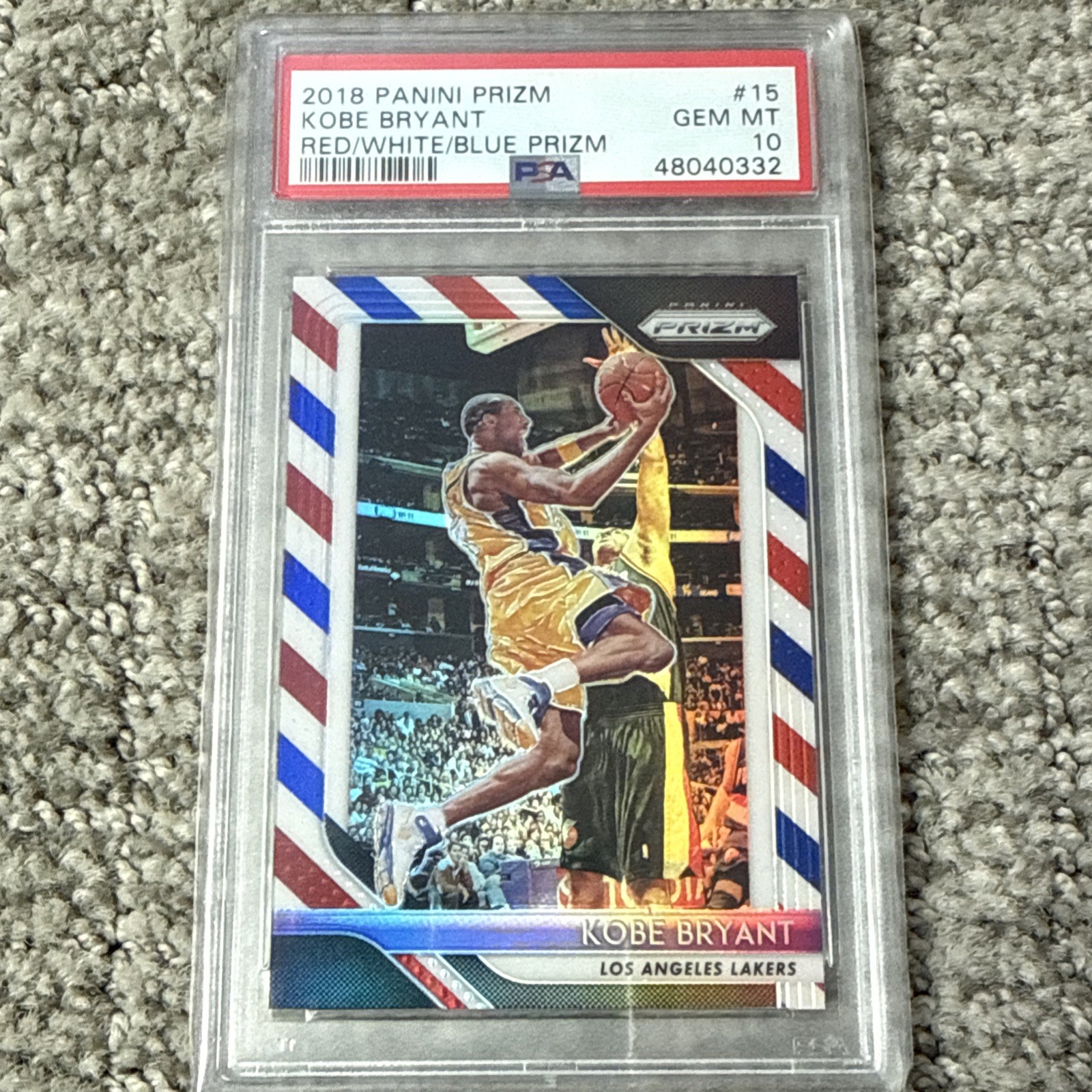 2018-19 Panini Prizm Kobe Bryant #15 Red White Blue Prizm Gem Mint PSA 10